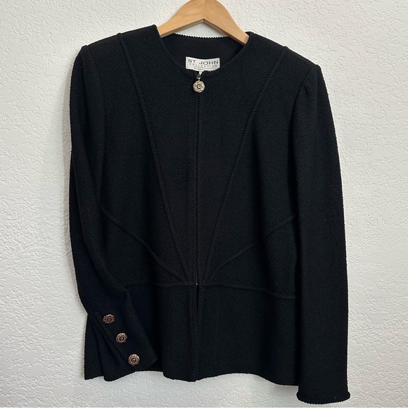 St. John Black Zip Blazer by Marie Gray Tailored Minimalist Design Timeless - Picture 2 of 12